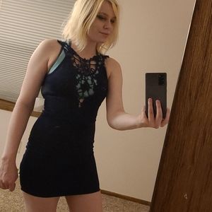 NWT Navy Blue lace halter top tie dress strapless